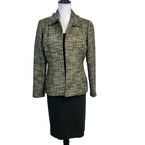Le Suit 3pc Skirt Tank Blazer Suit 6 Pet Hunter Green Tweed Career Professional